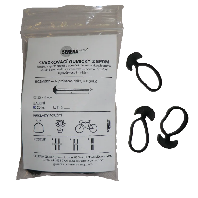 Vyvazovací gumičky s kotvičkou 70 mm (EPDM) – Černé - UV odolné - Šířka gumiček: 4 mm, Hmotnost: 100 ks