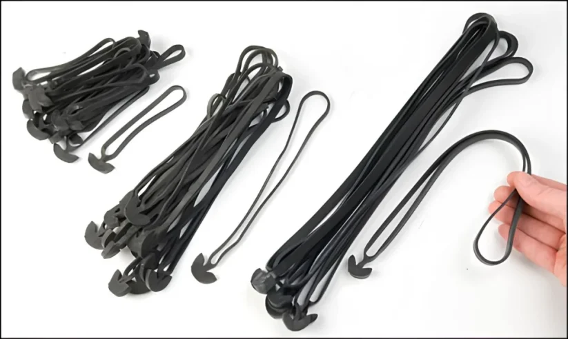 Vyvazovací gumičky s kotvičkou 70 mm (EPDM) – Černé - UV odolné - Šířka gumiček: 4 mm, Hmotnost: 100 ks